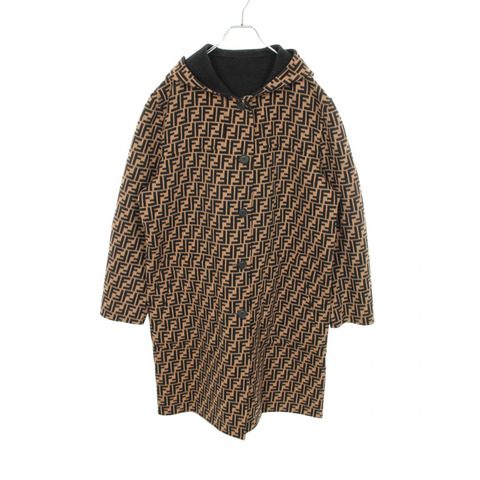 FENDI Zucca 連帽雙面外套 其他外套 FF0249 羊毛 黑色 米色 二手 女款