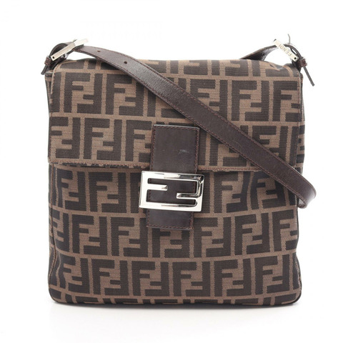 FENDI Zucca 單肩包，帆布皮革，棕色/黑色，二手女款