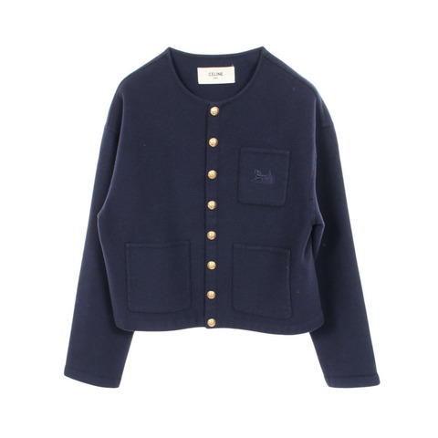 CELINE Sulky刺繡無色夾克 2V41E6700 羊絨海軍藍 二手 女款