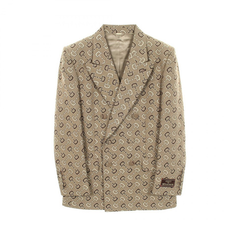 GUCCI 馬銜扣修身夾克 705284 羊毛棉混紡 米棕色 二手 男士 48 碼
