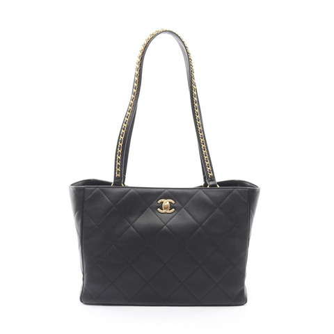 香奈兒 (CHANEL) 絎縫肩背包，黑色皮革，二手，女士，金色五金，CC Coco標誌
