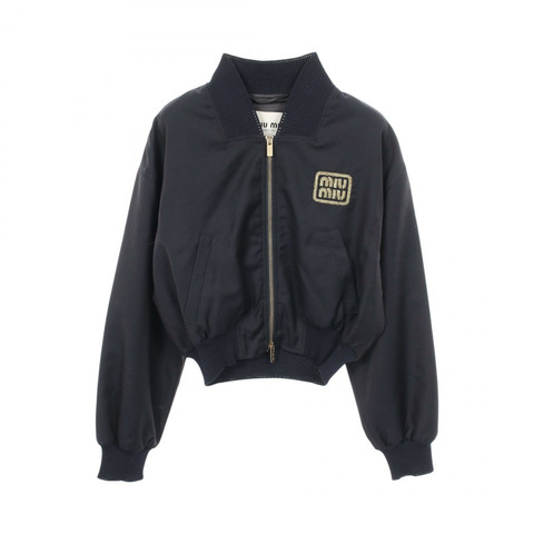 Miu Miu Logo刺繡短款羊毛短款外套 ML936 海軍藍 二手 女款