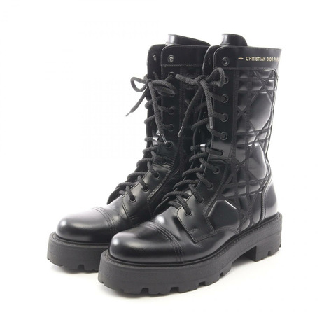 Christian Dior D-UNIT Cannage 黑色皮革靴 #38 二手女款