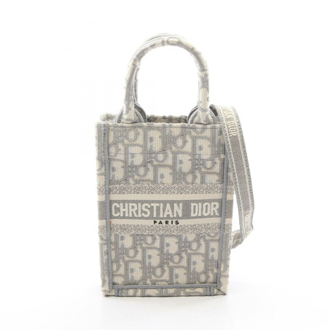 Dior BOOK TOTE 豎款迷你手機單肩手提包 帆布 灰色 白色 二手 女士