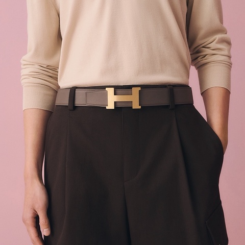 Hermes 愛馬仕 男士H皮帶 黑拼金棕 磨砂拉絲淡金扣 95cm/38mm G刻