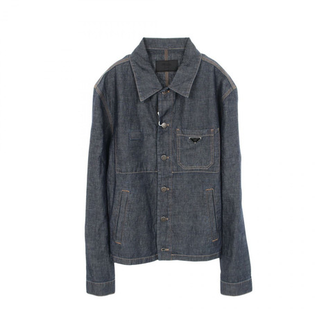 PRADA 淺藍色牛仔短款外套 GBE254 純棉海軍藍 #XL 二手男款