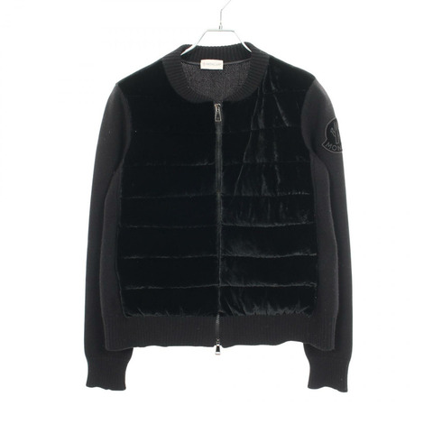 MONCLER 天鵝絨針織拼接羽絨外套 9490800 羊毛羊絨人造絲 黑色 #S 二手