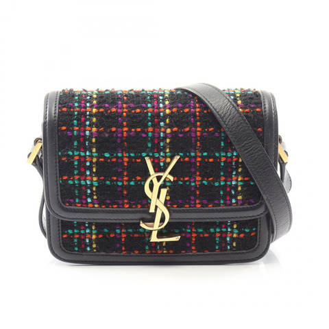 SAINT LAURENT PARIS Solferino 單肩包 634306 黑色織布皮革 二手 YSL