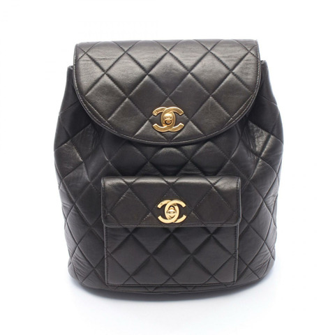 香奈兒 (CHANEL) 絎縫雙肩包，羊皮材質，黑色，二手，金色五金，女士