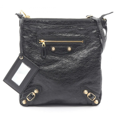 BALENCIAGA 經典平底肩斜背包 319716 黑色皮革 二手 女士