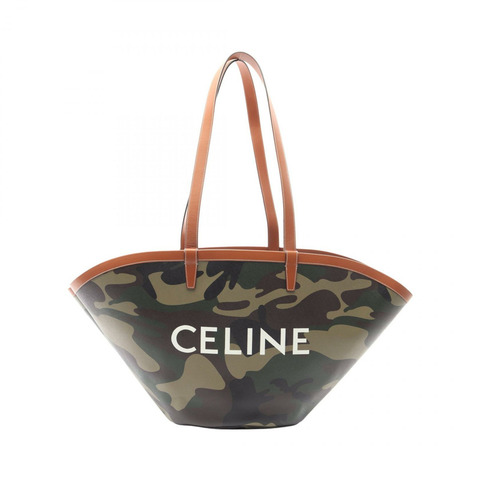 CELINE 摩西籃迷彩肩包帆布皮革綠色棕色多色
