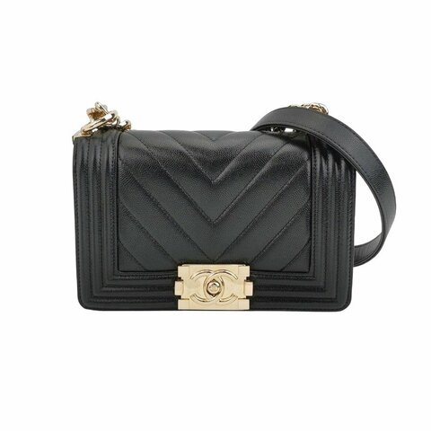Chanel Leboy 季節限定款小號牛皮V紋絎縫方形雙C鎖扣單肩包