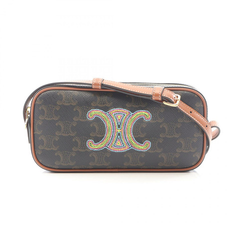 CELINE 迷你相機 Cuir Triomphe 刺繡肩包帆布皮革二手