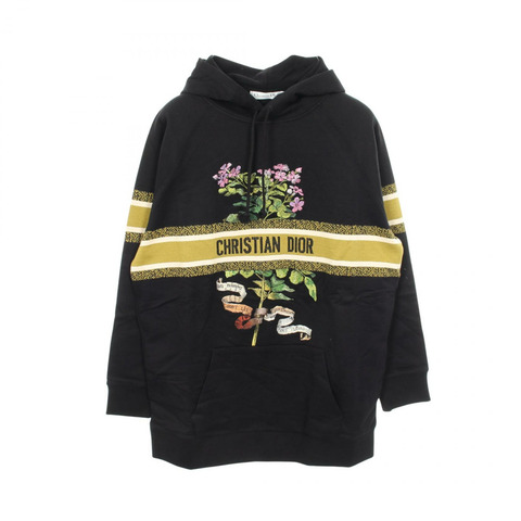 Christian Dior Logo Flower Oversized Hoodie Top 純棉黑綠二手 XS 碼