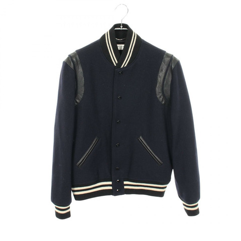 SAINT LAURENT PARIS Teddy Varsity Jacket Blouson 354718 羊毛 海軍藍 黑色 二手 #50