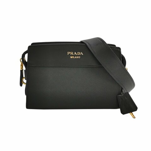 Prada 牛皮純色字母logo拉鍊斜背包