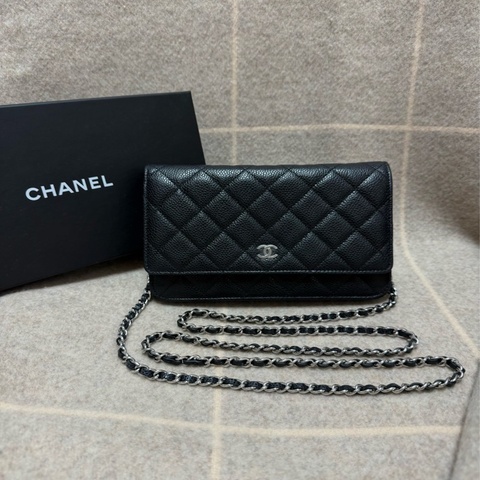 Chanel香奈兒 荔枝牛皮 黑銀