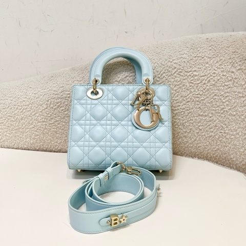 Dior/迪奧 戴妃四格藍金羊皮 金扣單肩包斜挎包手提包