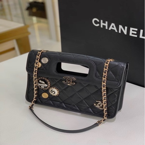 香奈兒/Chanel 黑金橫版徽章斜挎包 手提包