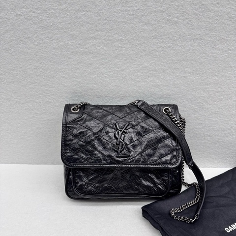 YSL Niki So Black黑銀油臘皮小號