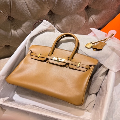 Hermes 爱马仕 鉑金包BK 25birki25芝麻色1E swift皮金扣