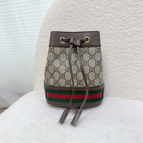 Gucci原花棕ophida小牛皮mini水桶包