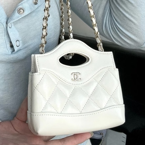 💎Chanel香奈兒｜31bag nano 白色金扣單肩斜挎包｜99新 芯片款
