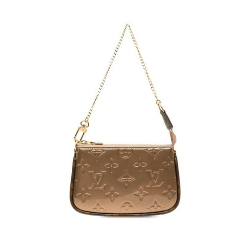 路易威登 Monogram Vernis Mini Pochette Accessoires 鏈條手拿包配件包 M80947 玫瑰金漆皮女士 LOUIS VUITTON