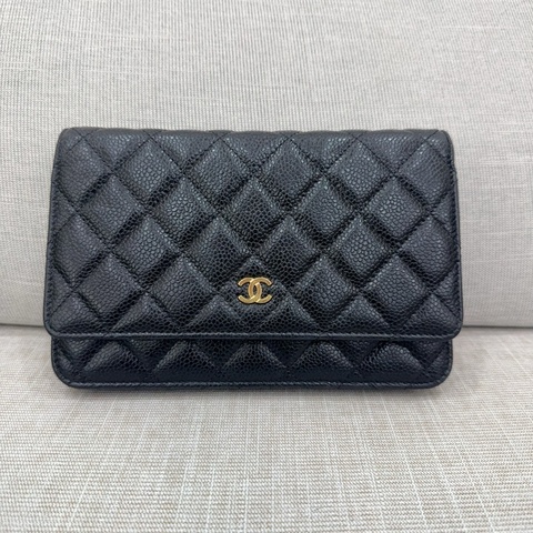 JK國際二手精品✨ Chanel woc黑金荔枝牛 芯片款 台灣購證正本