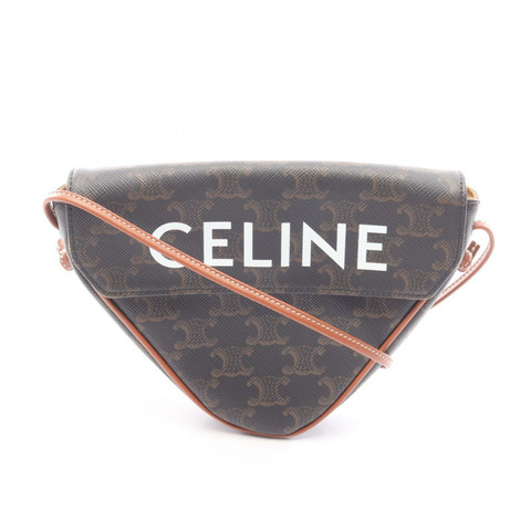 CELINE Triomphe 三角斜背包 195902 帆布 黑色棕色 二手