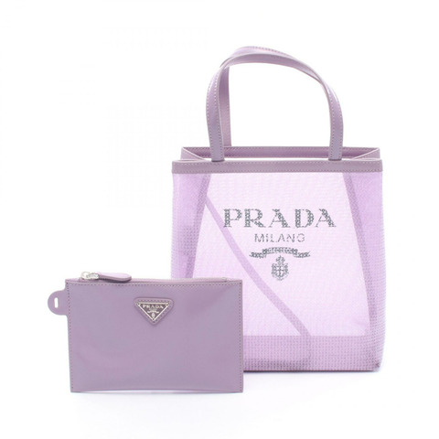 PRADA RETE PAILLETTES 亮片手提包 1BG417 皮革網眼薰衣草色