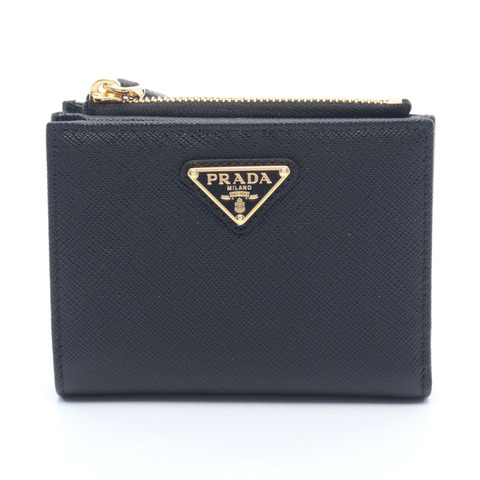 PRADA SAFFIANO TRIANG 雙折皮夾 1ML050QHHF0002 Saffiano 皮革 黑色 全新 女士