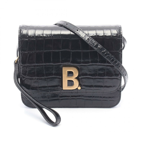 BALENCIAGA B-dot 鱷魚壓花單肩包 592898 黑色皮革 二手 女士