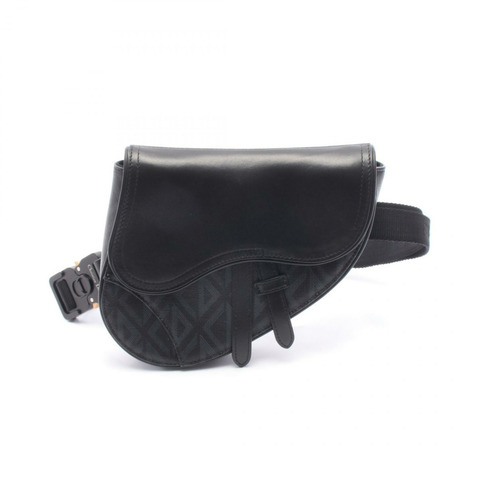 Christian Dior SADDLE Mini CD 鑽石腰包帆布皮革黑色
