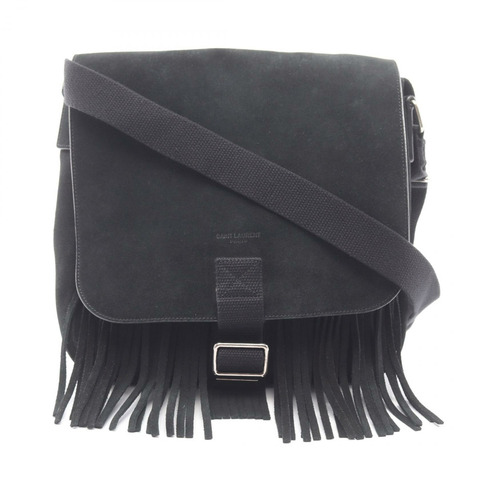 SAINT LAURENT PARIS 流蘇單肩斜背包 黑色麂皮 二手 女款
