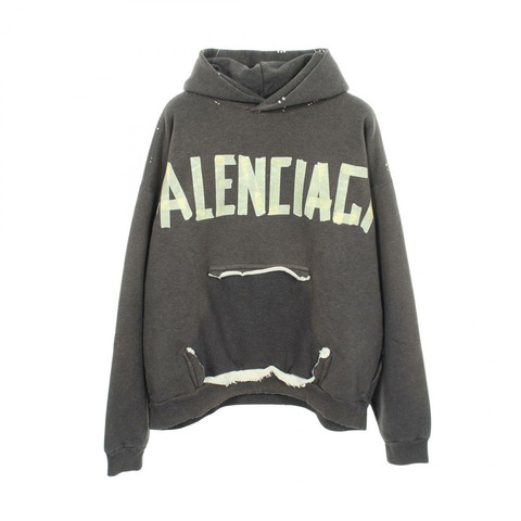 BALENCIAGA 破洞口袋連帽衫（做舊款）744190 棉 灰色 二手 男女通用