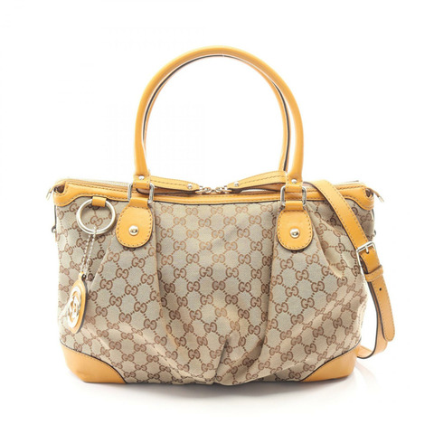 GUCCI Sukey GG帆布單肩手提包 285730 皮革 米棕色 二手 女士