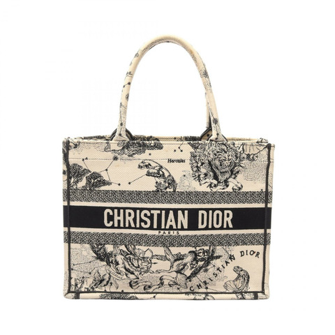 Dior BOOK TOTE 中型十二生肖手提包 帆布 米色 黑色 二手 女士 Logo
