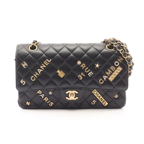 香奈兒 (CHANEL) 絎縫雙蓋 Icon Charm 鏈條肩背包 A01112 皮革 BK GHW