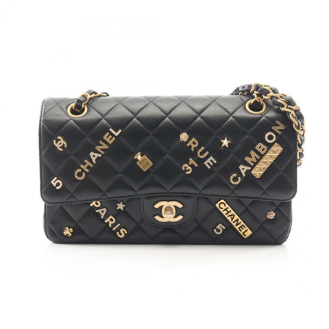 香奈兒 (CHANEL) Matelasse W 翻蓋 Icon Charm 鏈條肩背包 A01112 皮革 BK GHW