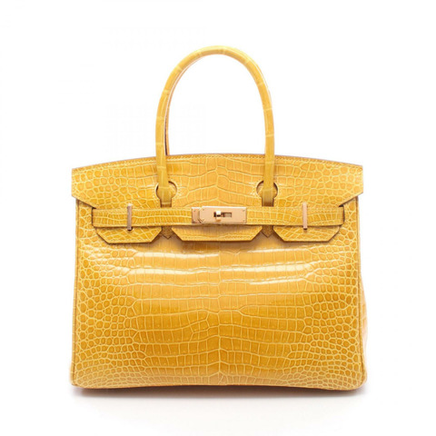 愛馬仕 Birkin 30 黑色手提包，異國風格鱷魚皮，黃色，二手女款