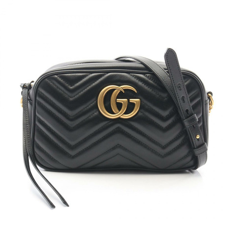 GUCCI GG Marmont 肩背斜背包 447632 黑色皮革 GHW 二手 女士