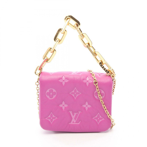 LOUIS VUITTON Coussin 皮帶鏈條斜背包手提包 M81127 皮革 Orchidee LV
