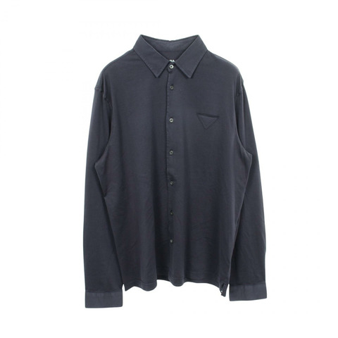 PRADA 三角形標誌長袖襯衫 UJL92A 純棉海軍藍 男款 XL 碼