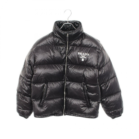 PRADA Logo印花連帽羽絨外套 SGC089 聚醯胺黑色 #S 二手男款