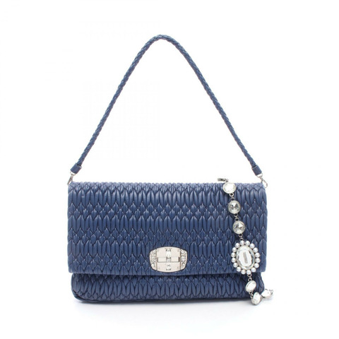 Miu Miu NAPPA CRYSTAL Matelasse 單肩手提包 RP0169 皮革 藍色 二手 女士
