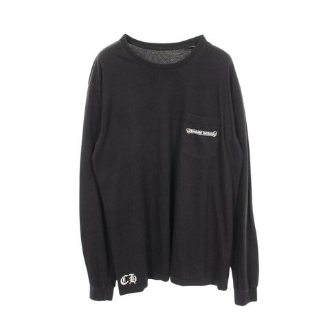 CHROME HEARTS 背面 CH Plus 捲軸印花圓領長袖T卹 純棉 黑色 二手 男款