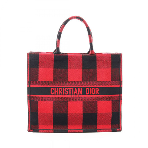 Christian Dior BOOK TOTE 大斜紋手袋 帆布提花 紅黑 二手