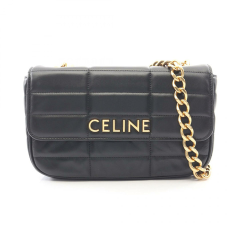 CELINE 單色鏈條單肩手提包 111273 黑色皮革 二手 女士