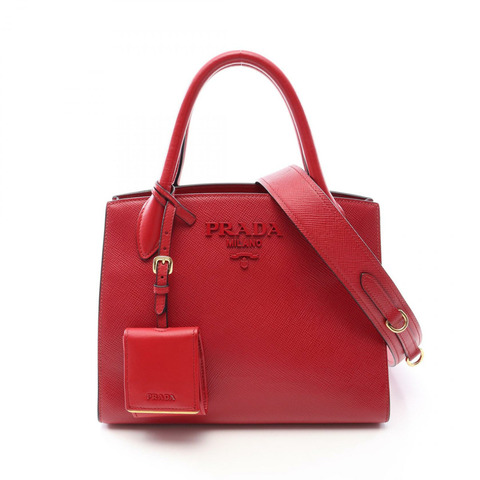 PRADA Monochrome 紅色 Saffiano 皮革單肩手提包（二手女）